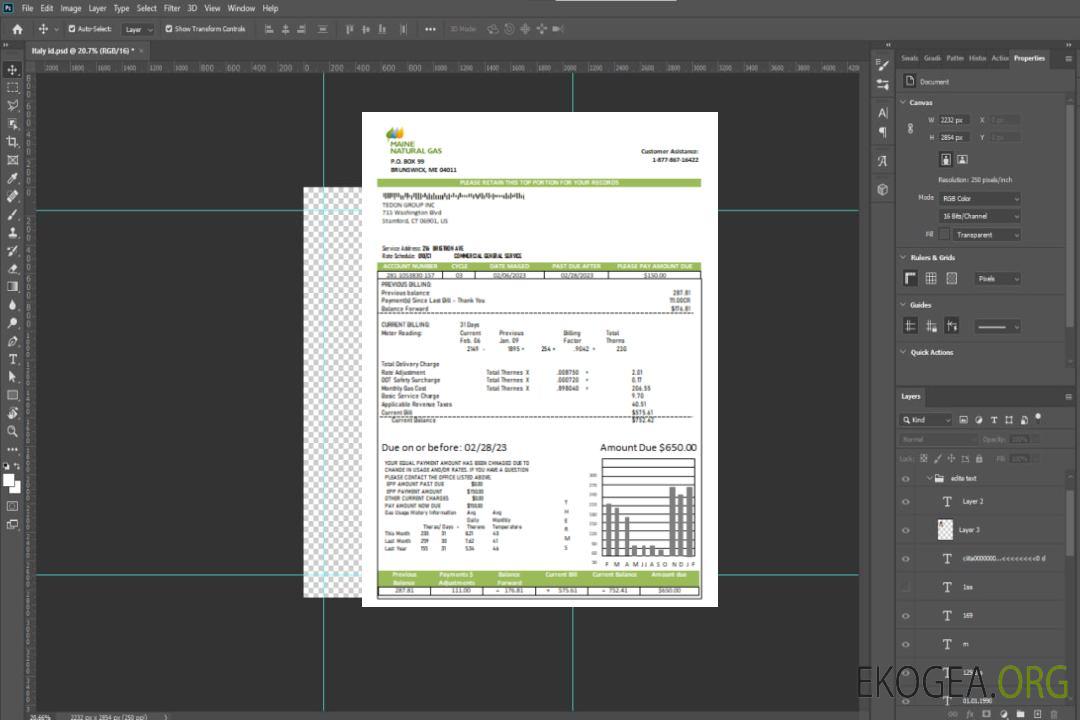 Facture commerciale de service public de Maine Natural Gas Portland, SCR template